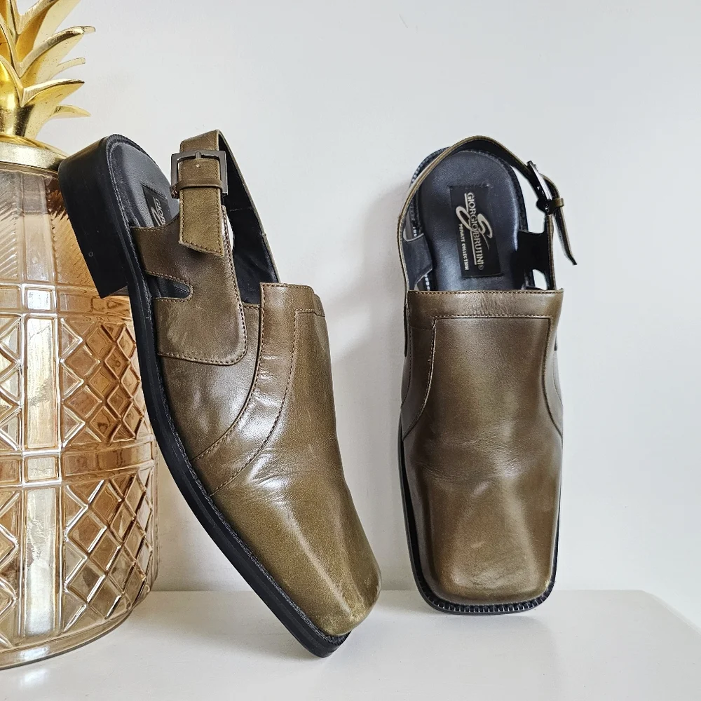 Vintage Chunky Giorgio Brutini Leather Slingback Shoes | Square Toe